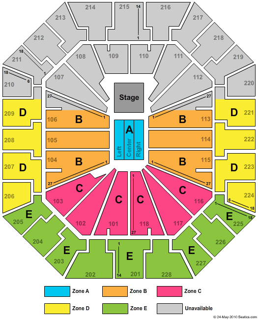Colonial Life Arena End Stage Zone Seating Chart